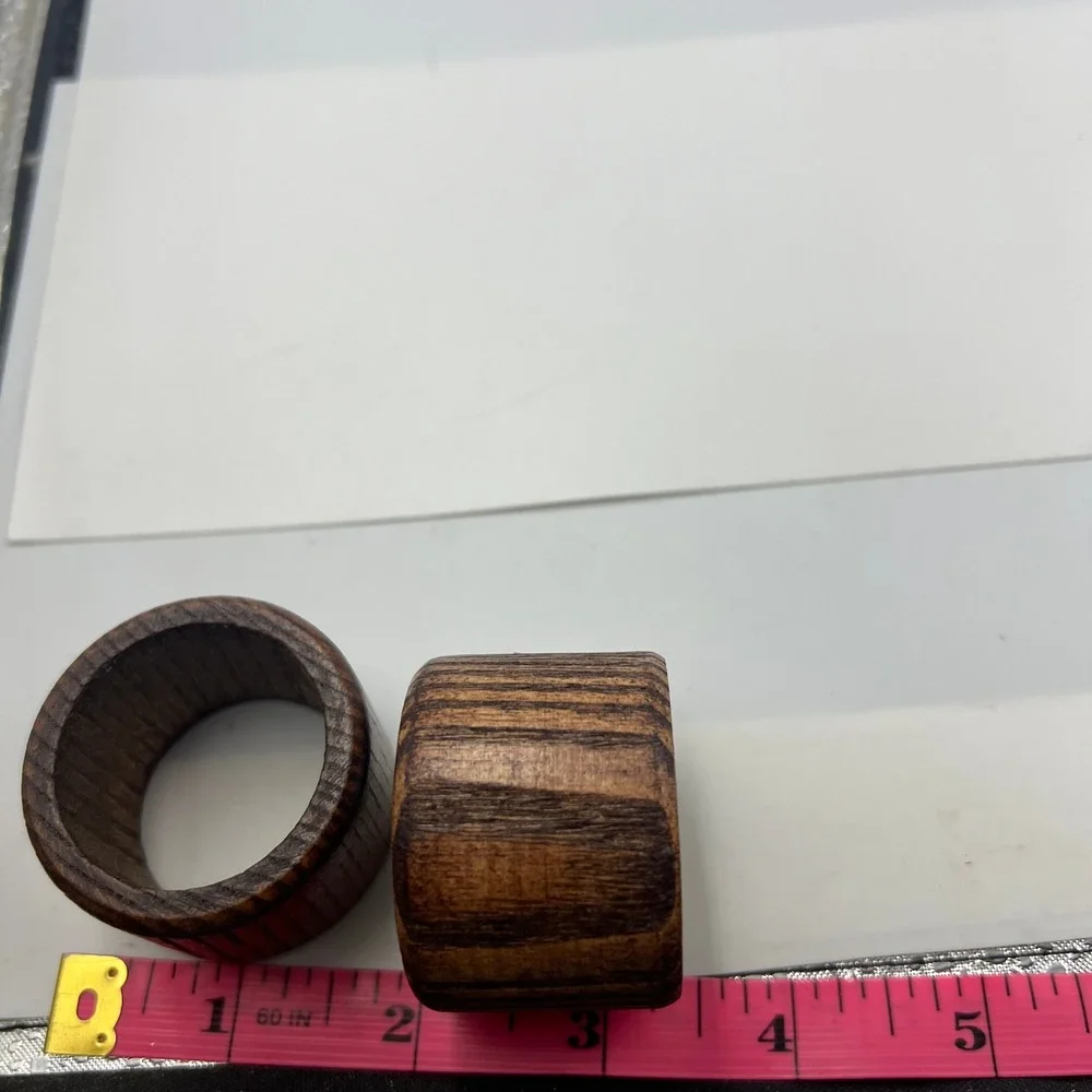 Vintage Turned Wood Napkin Rings Set of 10 Dark Rustic Brown Farmhouse Boho MCM
